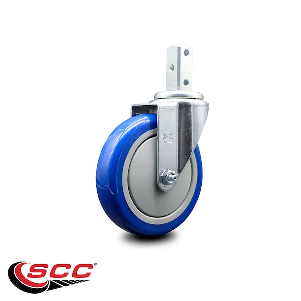 5 Inch Blue Polyurethane Wheel Swivel 7/8 Inch Square Stem Caster SCC